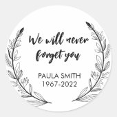 Sticker Rond En mémoire de. Nous ne t'oublierons jamais (Devant)