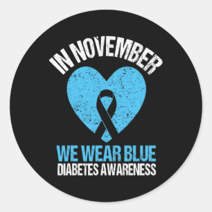 Sticker Rond En Novembre Nous Portons Bleu Diabète Sensibilisat