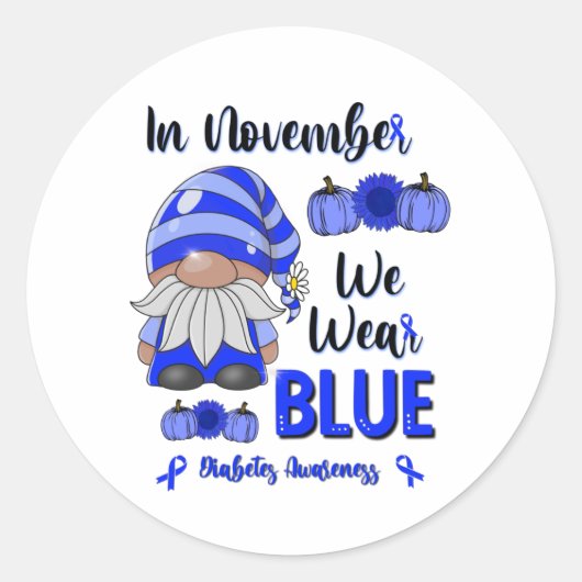 Sticker Rond En Novembre Nous Portons Bleu : Gnome Sensibilisat (Devant)