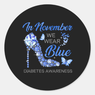 Sticker Rond En Novembre Nous Portons Bleu Ruban Haut Diabète t
