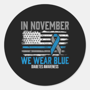 Sticker Rond En Novembre Nous Portons Bleu T1d T2d Diabète Diab