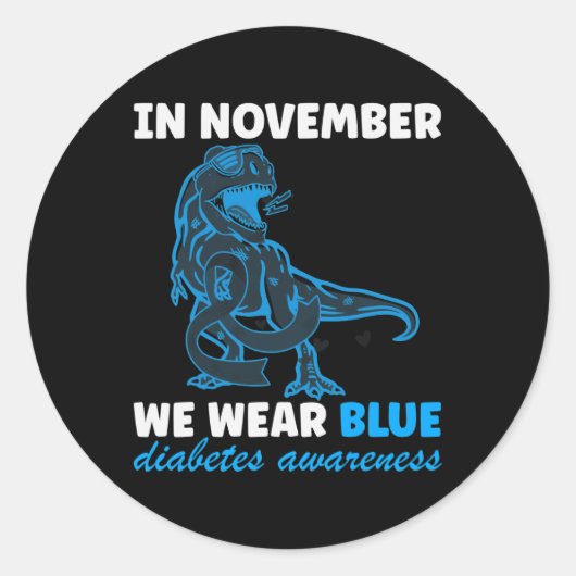 Sticker Rond En Novembre Nous Portons Bleu T-rex (Devant)