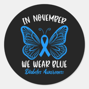 Sticker Rond En Novembre, nous portons Blue Diabetes Sensibilis