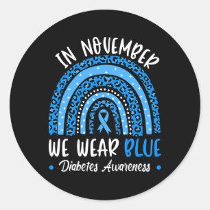 Sticker Rond En novembre, nous portons Blue Diabetes Sensibilis