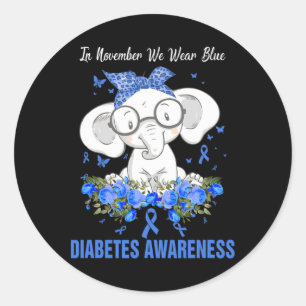 Sticker Rond En Novembre, Nous Portons Blue Elephant Diabetes A