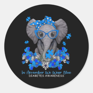 Sticker Rond En Novembre, Nous Portons Blue Elephant Diabetes A