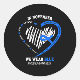 Sticker Rond En Novembre, Nous Portons Blue Messy Bun Diabetes