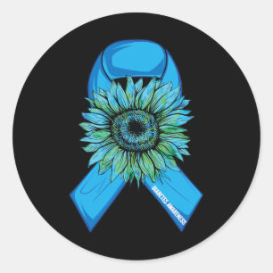Sticker Rond En Novembre Nous Portons Blue Sunflower Diabetes A