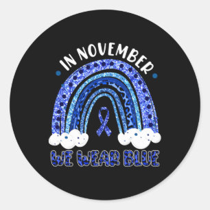Sticker Rond En Novembre, Nous Portons Le Diabète Ciel Ciel Ble