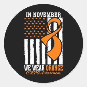 Sticker Rond En Novembre Nous Portons Orange Ribbon Crps Sensib