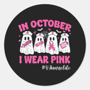 Sticker Rond En Octobre Je Porte Rose Va Infirmière Vie Cancer