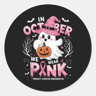 Sticker Rond En Octobre Nous Portons Chemise Rose Fantôme Cance