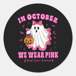 Sticker Rond En Octobre Nous Portons Chemise Rose Fantôme Cance