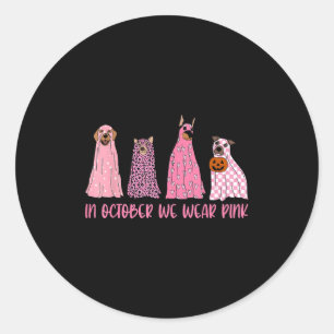 Sticker Rond En Octobre Nous Portons Des Chiens Fantômes Roses