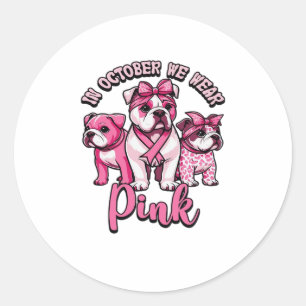 Sticker Rond En Octobre Nous Portons Du Rose � Halloween Cute D