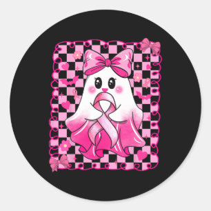 Sticker Rond En Octobre Nous Portons Le Fantôme Rose Cancer Du