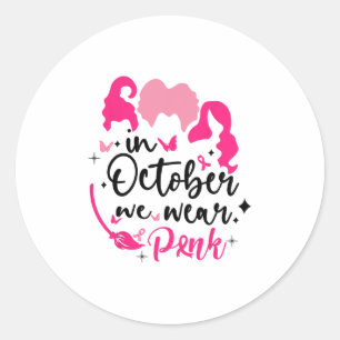 Sticker Rond en octobre nous portons le ruban rose sorcière hal