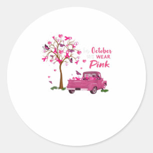 Sticker Rond En octobre, nous portons le T rose