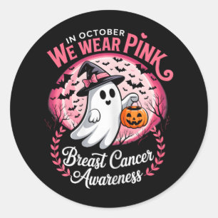 Sticker Rond En Octobre, Nous Portons Pink Breast Cancer Sensib