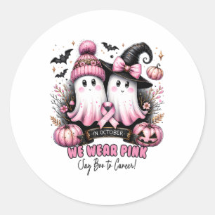 Sticker Rond En Octobre, Nous Portons Pink Breast Cancer Sensib