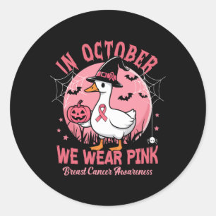 Sticker Rond En Octobre, Nous Portons Pink Goose Breast Cancer 