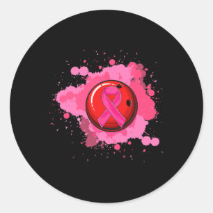 Sticker Rond En Octobre Nous Portons Pink Ribbon Bowling Breast