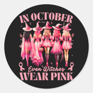 Sticker Rond En Octobre Nous Portons Rose Halloween Cancer Du S