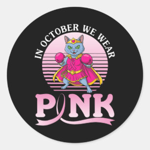 Sticker Rond En Octobre Nous Portons Rose Russe Bleu Chat Guerr