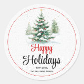 Sticker Rond En plein air sapin de Noël Joyeuses fêtes (Devant)