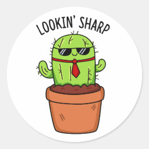 Sticker Rond En regardant Sharp Funny Cactus Pun