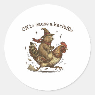 Sticker Rond En route pour causer une pagaille drôle bizarre ma