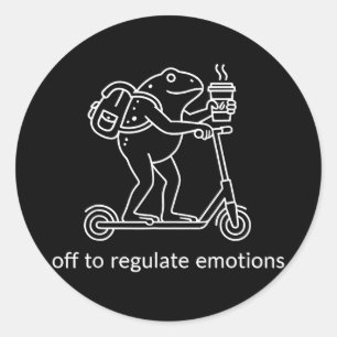Sticker Rond En route pour réguler les émotions drôle de grenou