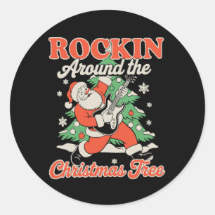 Sticker Rond En Secouant Le Sapin De Noël Santa Rock Musique
