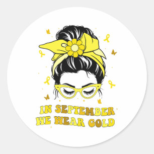 Sticker Rond En septembre nous portons de l'or Ruban de sensibi
