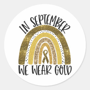 Sticker Rond En septembre, nous portons le ruban or en arc-en-c