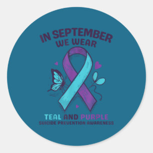 Sticker Rond En septembre, nous portons le ruban sarcelle viole