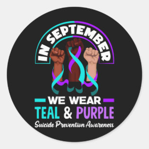 Sticker Rond En Septembre Nous Portons Le Turquoise Et Le Viole