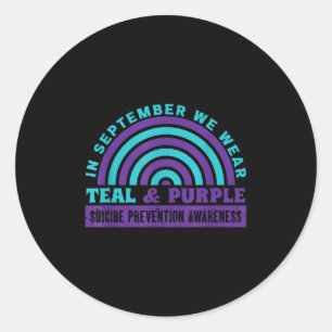 Sticker Rond En Septembre Nous Portons Turquoise & Purple _