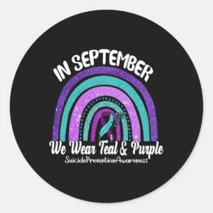 Sticker Rond En Septembre Nous Portons Turquoise Et Violet Rain