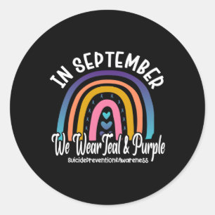Sticker Rond En Septembre Nous Portons Turquoise Et Violet Suic