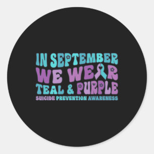 Sticker Rond En Septembre Nous Portons Turquoise Et Violet Suic