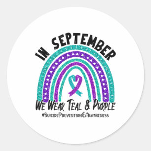 Sticker Rond En Septembre Nous Portons Turquoise Et Violet Suic