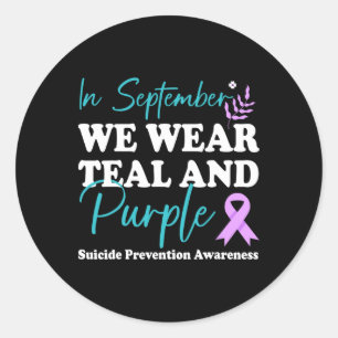 Sticker Rond En Septembre Nous Portons Turquoise Et Violet Suic