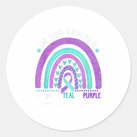 Sticker Rond En Septembre Nous Portons Turquoise Ribbon Suicide (Devant)