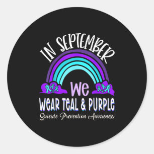 Sticker Rond En Septembre Nous Portons Turquoise Ribbon Suicide