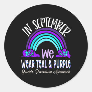 Sticker Rond En Septembre Nous Portons Turquoise Ribbon Suicide
