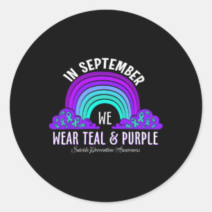 Sticker Rond En Septembre Nous Portons Turquoise Ribbon Suicide