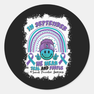 Sticker Rond En Septembre Nous Portons Turquoise Violet