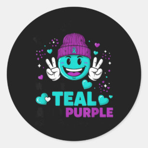 Sticker Rond En septembre, nous portons un ruban violet sarcell
