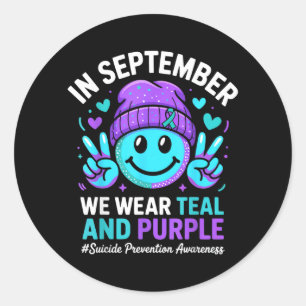 Sticker Rond En septembre, nous portons un ruban violet sarcell
